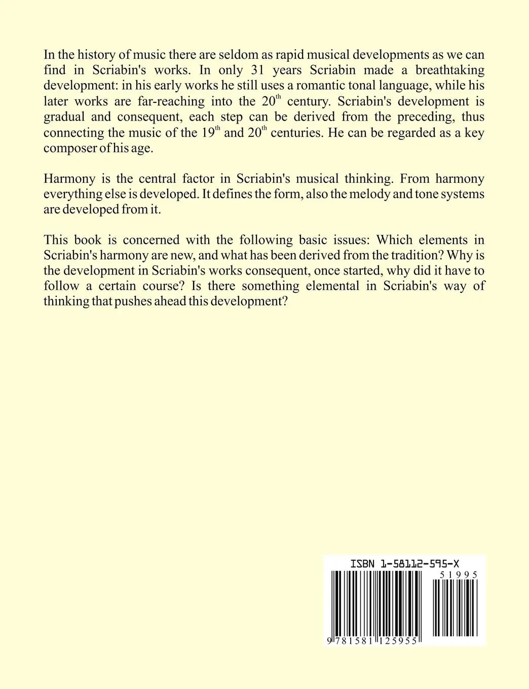 Rückseite: 9781581125955 | The Development of Harmony in Scriabin´s Works | Peter Sabbagh | Buch