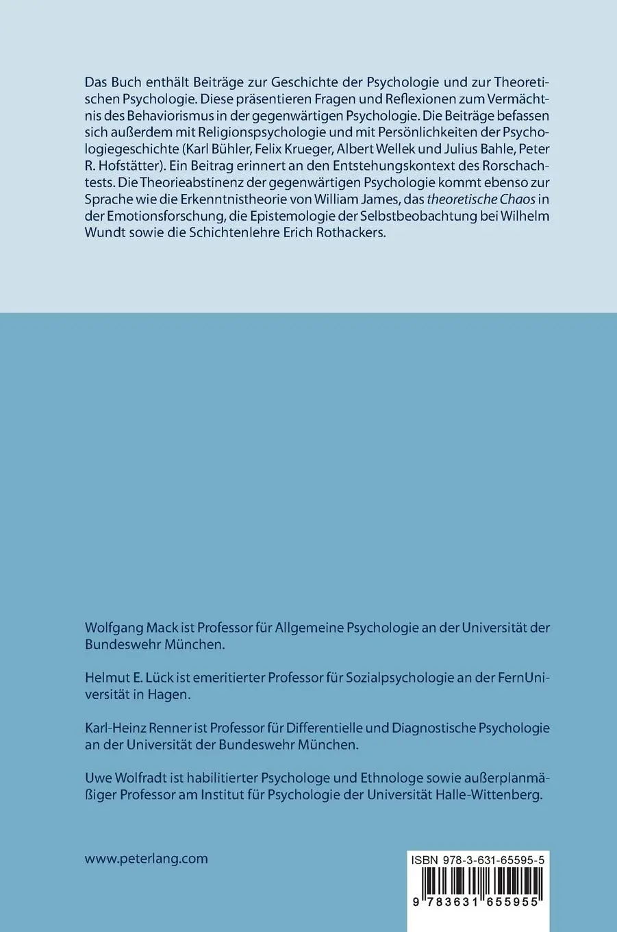 Rückseite: 9783631655955 | Behaviorismus und Erkenntnistheorie im psychologisch-historischen...