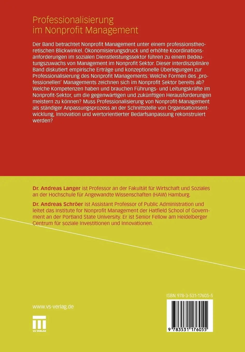 Rückseite: 9783531176055 | Professionalisierung im Nonprofit Management | Andreas Schröer (u. a.)