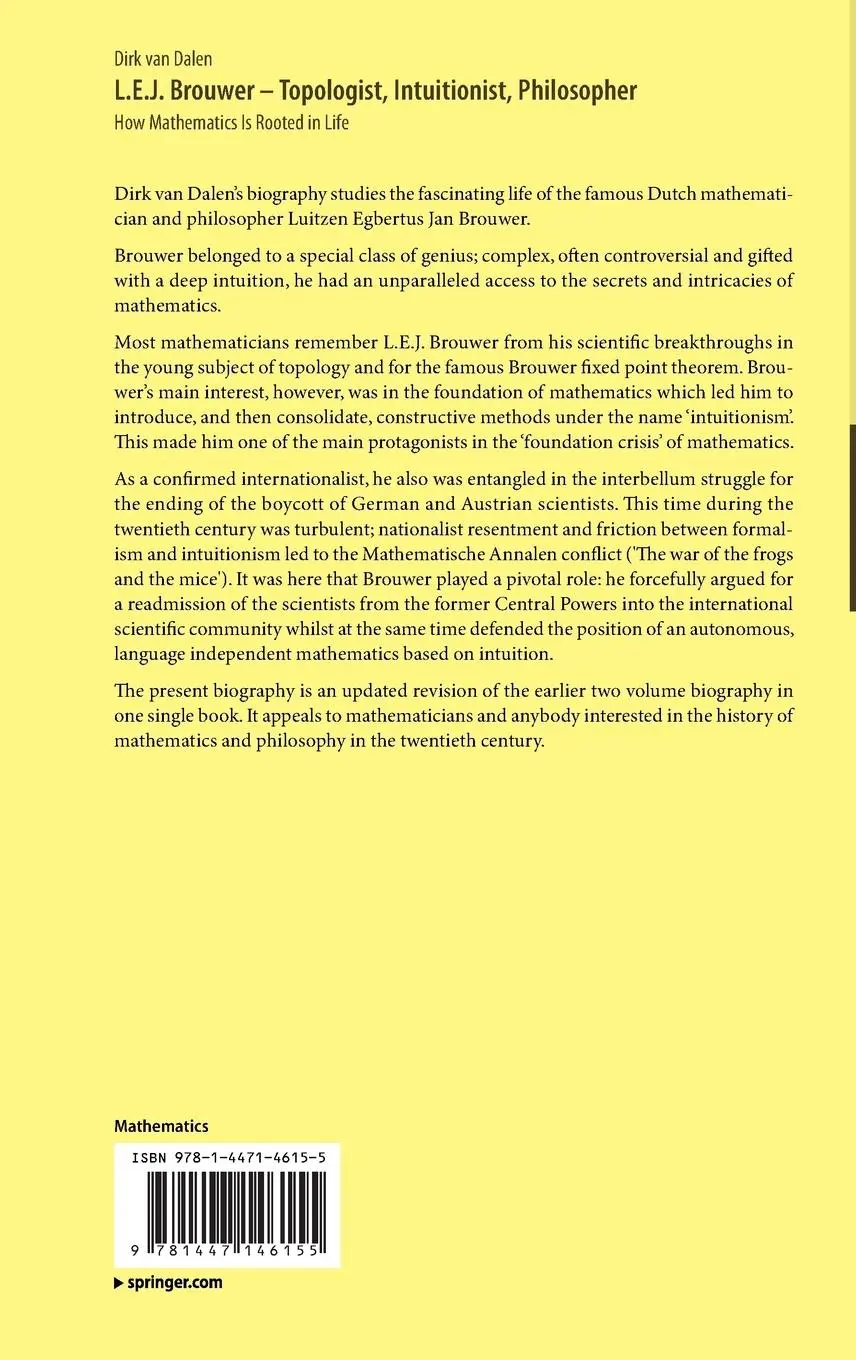 Rückseite: 9781447146155 | L.E.J. Brouwer - Topologist, Intuitionist, Philosopher | Dalen | Buch