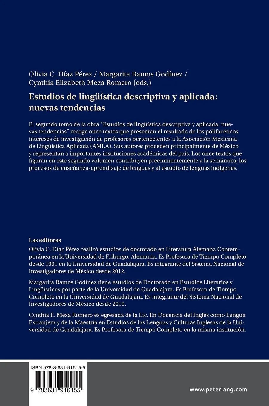 Rückseite: 9783631916155 | Estudios de lingüística descriptiva y aplicada: nuevas tendencias