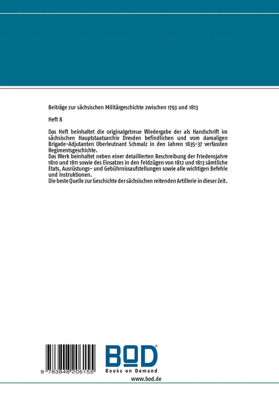 Rückseite: 9783848206155 | Das sächsische Artillerie-Korps | Jörg Titze | Taschenbuch | 104 S.