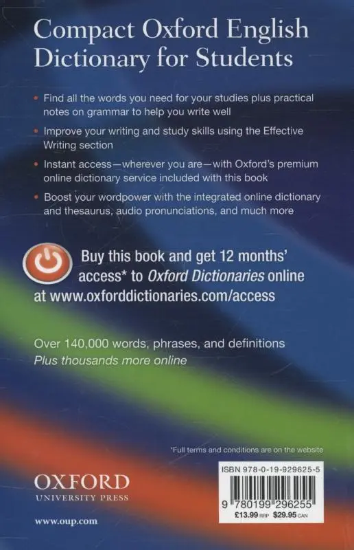 Rückseite: 9780199296255 | Compact Oxford English Dictionary for Students | Soanes (u. a.) | Buch