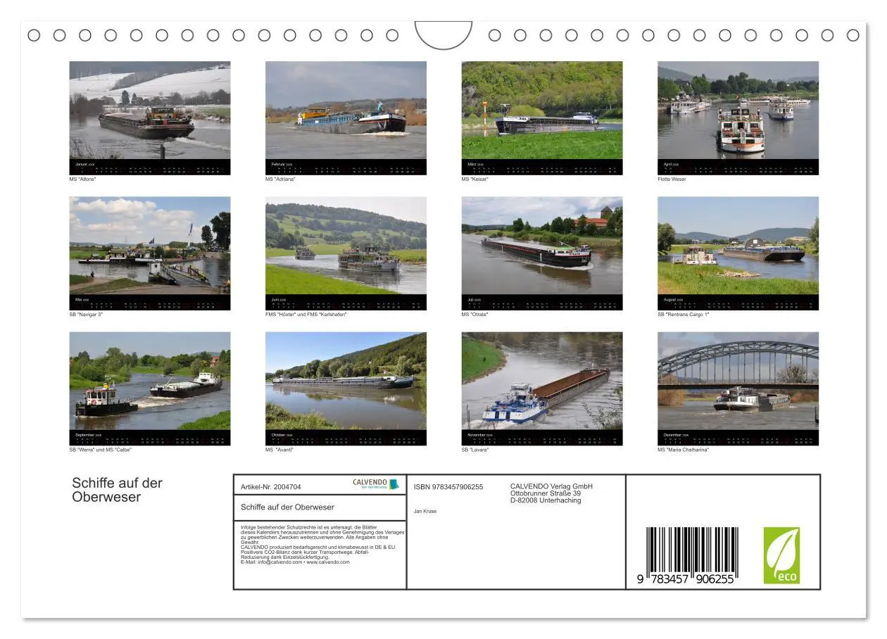 Bild: 9783457906255 | Schiffe auf der Oberweser (Wandkalender 2026 DIN A4 quer), CALVENDO...