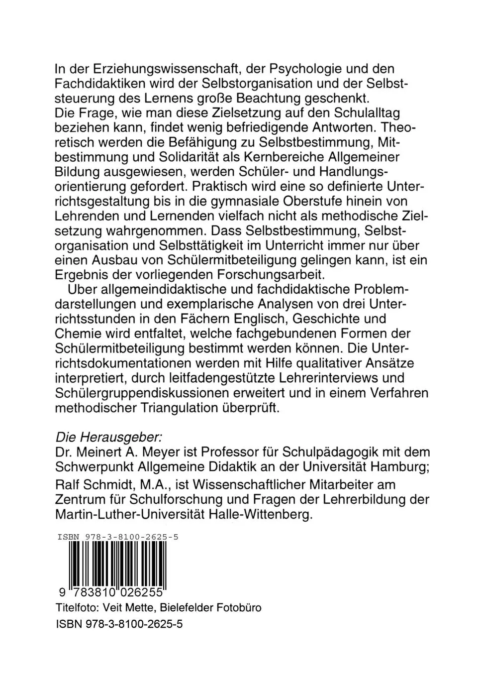 Rückseite: 9783810026255 | Schülermitbeteiligung im Fachunterricht | Ralf Schmidt (u. a.) | Buch