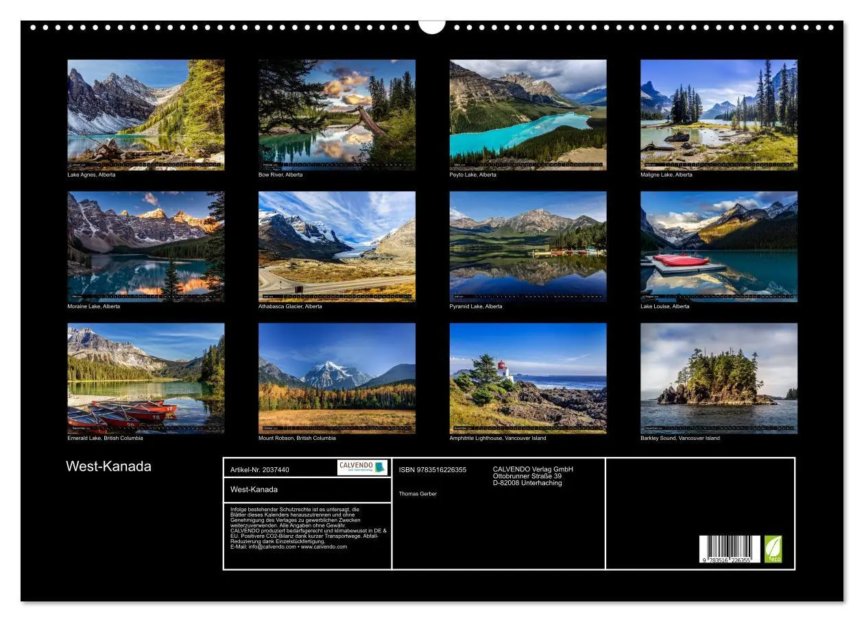 Bild: 9783516226355 | West-Kanada (Wandkalender 2026 DIN A2 quer), CALVENDO Monatskalender