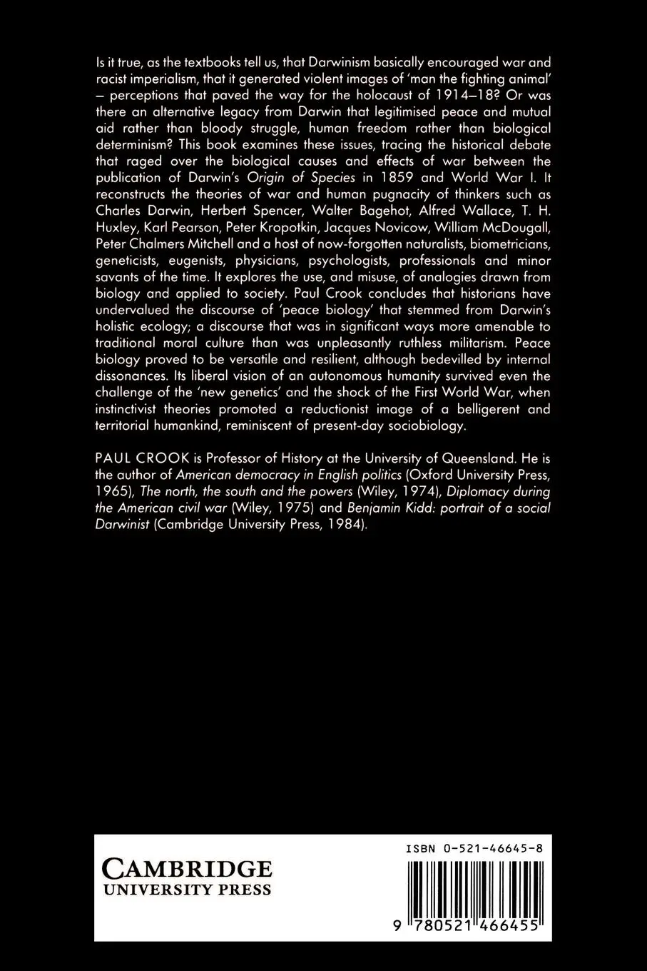 Rückseite: 9780521466455 | Darwinism, War and History | Paul Crook (u. a.) | Taschenbuch | 2003
