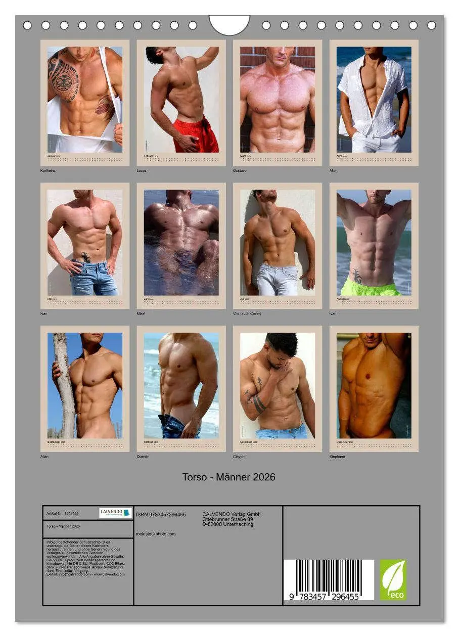 Bild: 9783457296455 | Torso - Männer 2026 (Wandkalender 2026 DIN A4 hoch), CALVENDO...