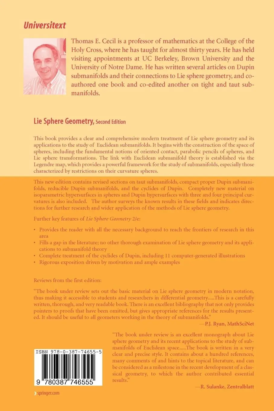 Rückseite: 9780387746555 | Lie Sphere Geometry | With Applications to Submanifolds | Cecil | Buch