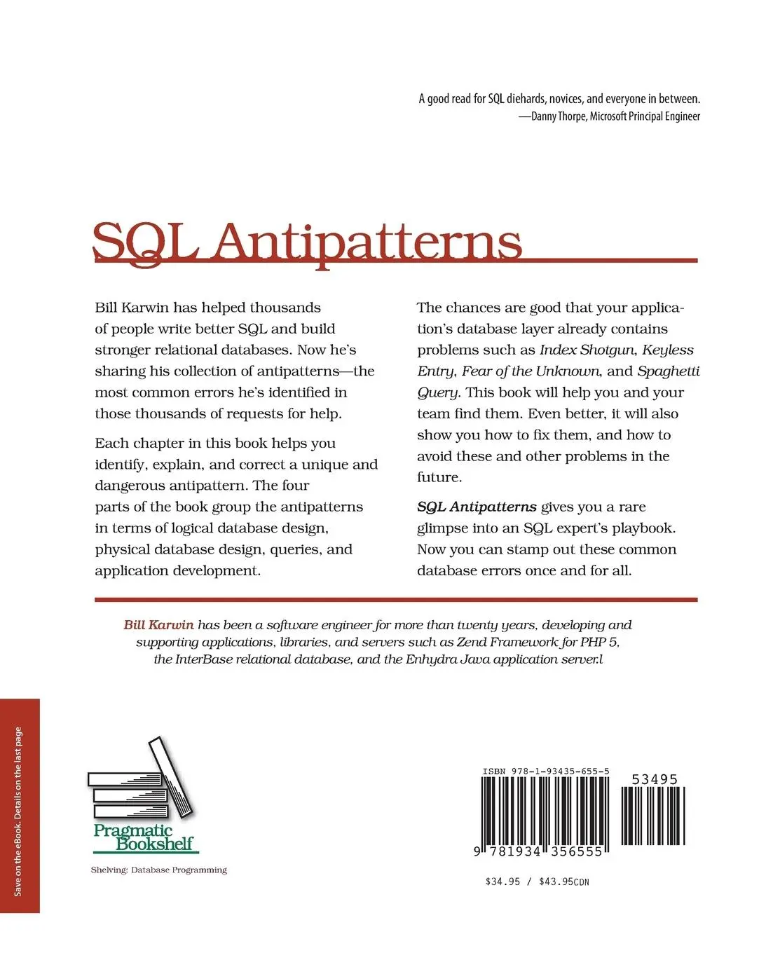 Rückseite: 9781934356555 | SQL Antipatterns | Avoiding the Pitfalls of Database Programming | XII