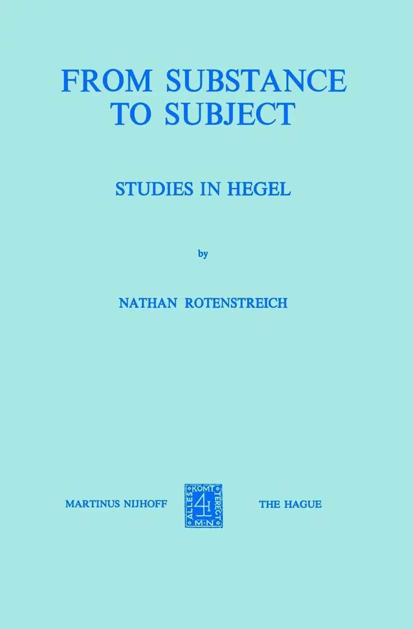 Cover: 9789024716555 | From Substance to Subject | Studies in Hegel | Nathan Rotenstreich