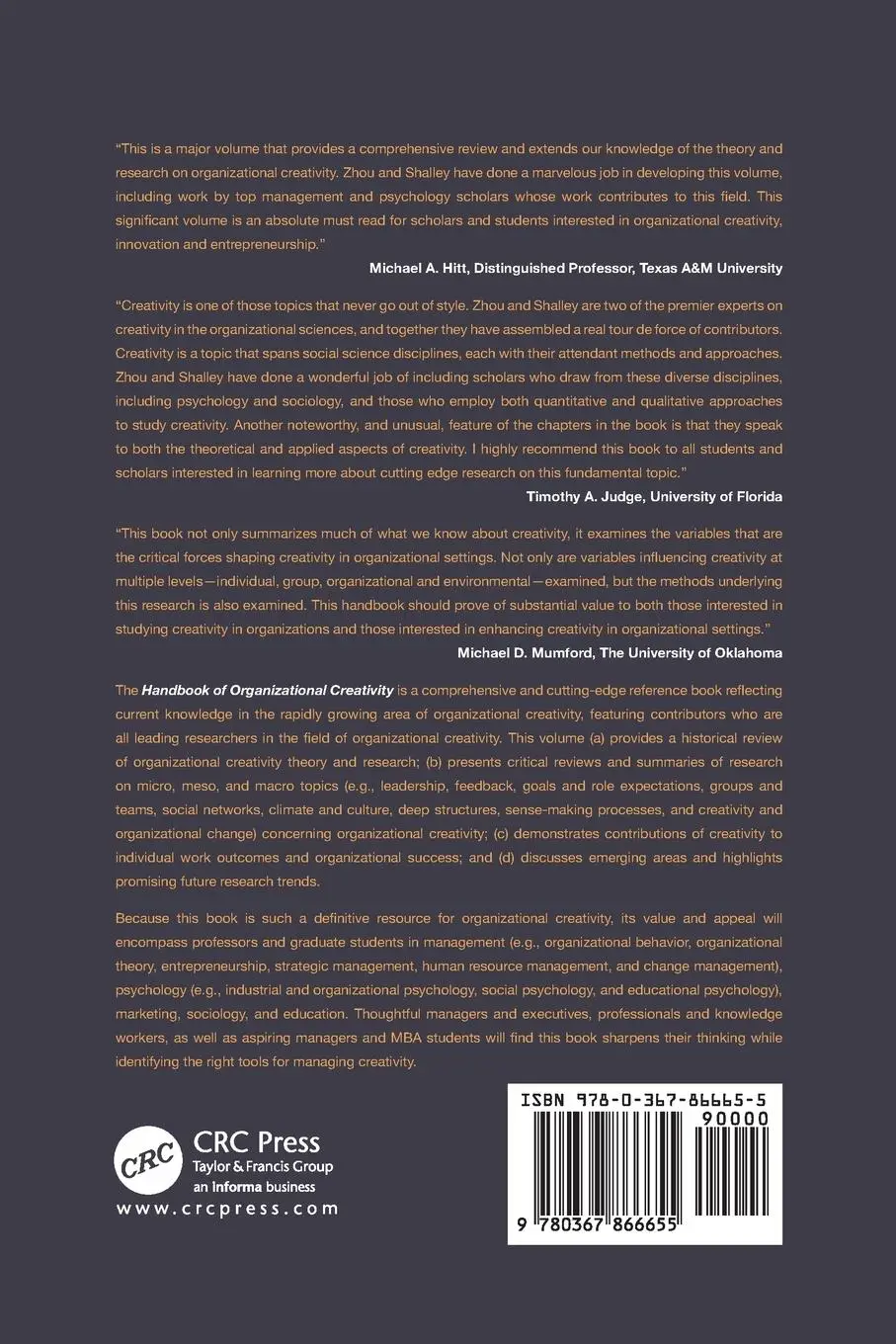 Rückseite: 9780367866655 | Handbook of Organizational Creativity | Jing Zhou (u. a.) | Buch