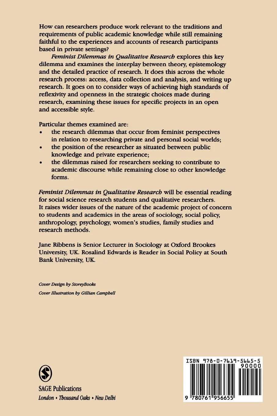 Rückseite: 9780761956655 | Feminist Dilemmas in Qualitative Research | Ribbens (u. a.) | Buch