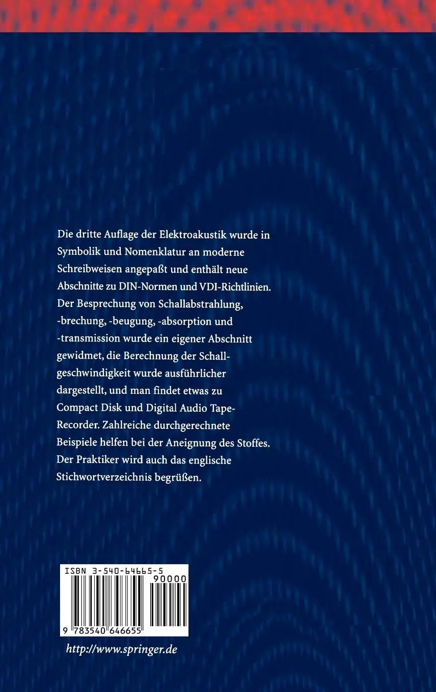 Rückseite: 9783540646655 | Elektroakustik | Manfred Zollner (u. a.) | Buch | xv | Deutsch | 1998