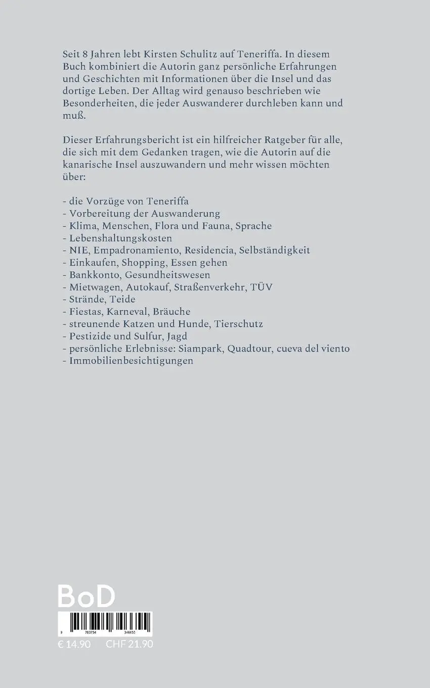 Rückseite: 9783754346655 | Leben auf Teneriffa | Kirsten Schulitz | Taschenbuch | Paperback