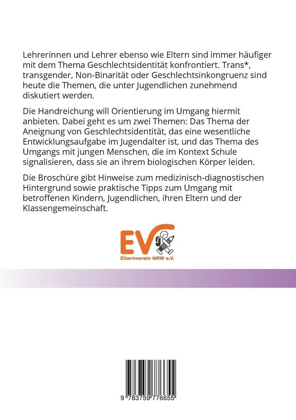 Rückseite: 9783759776655 | Trans* in der Schule: | Eine Hilfestellung für Pädagogen | V. | Buch