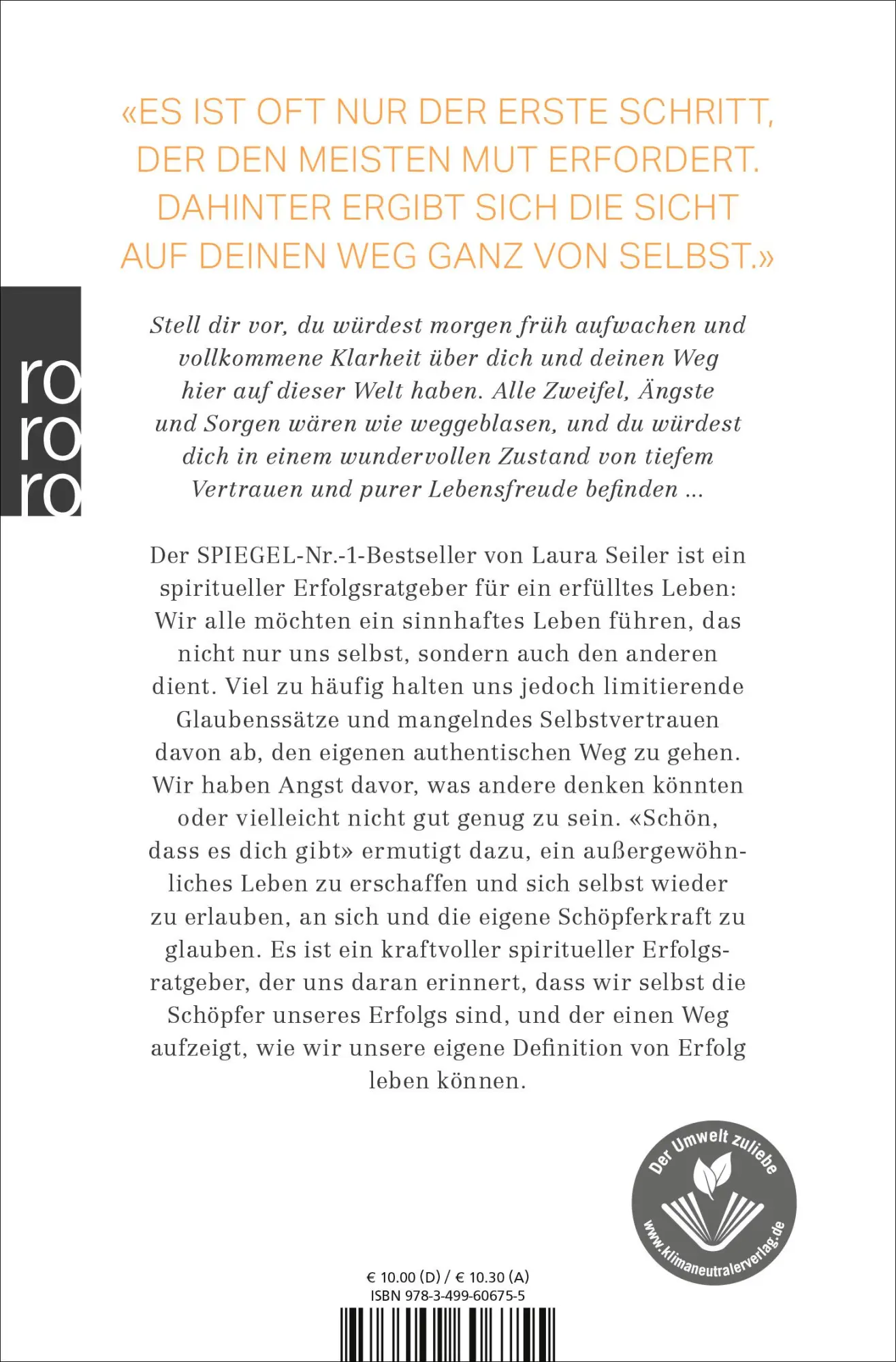Rückseite: 9783499606755 | Schön, dass es dich gibt! | Laura Malina Seiler | Taschenbuch | 224 S.