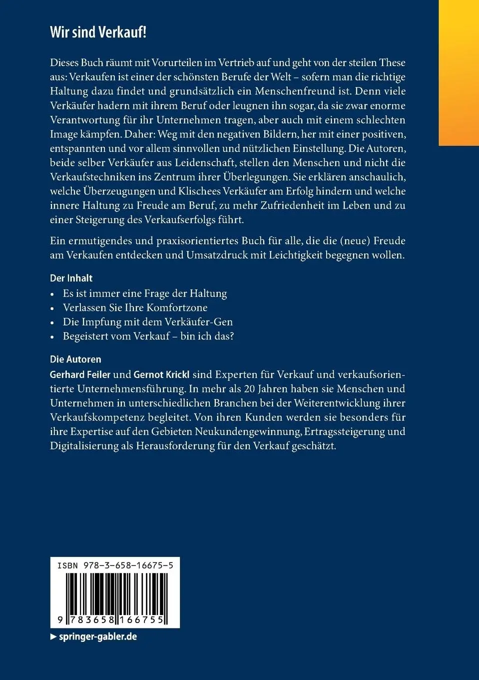 Rückseite: 9783658166755 | Wir sind Verkauf! | Gernot Krickl (u. a.) | Taschenbuch | xii | 2017