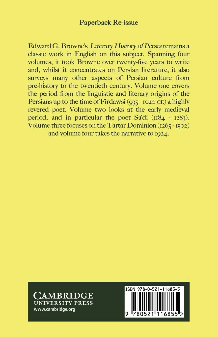 Rückseite: 9780521116855 | A Literary History of Persia | Edward G. Browne | Taschenbuch | 2009