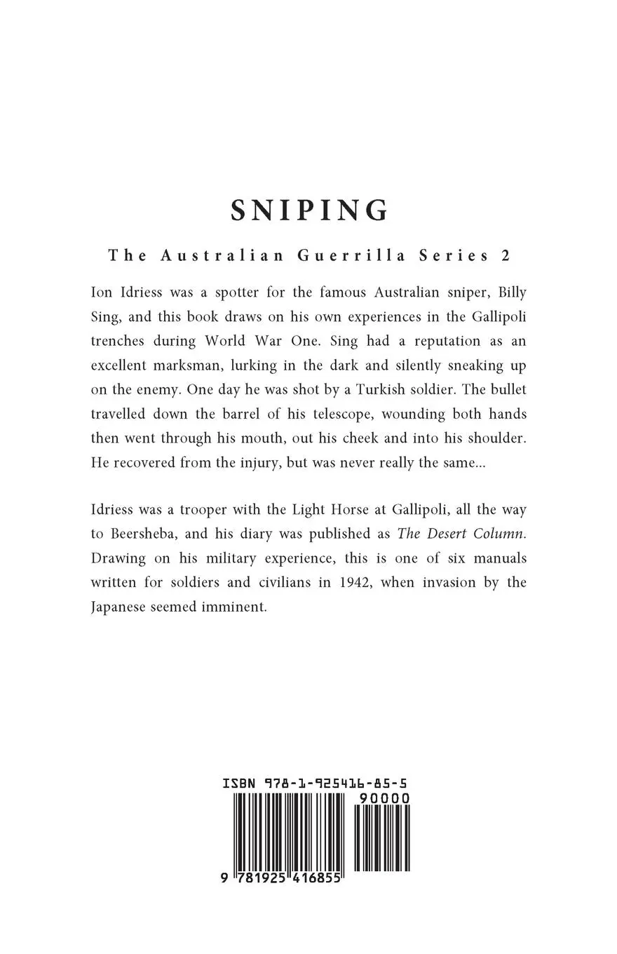 Rückseite: 9781925416855 | Sniping | The Australian Guerrilla Book 2 | Ion Idriess | Taschenbuch