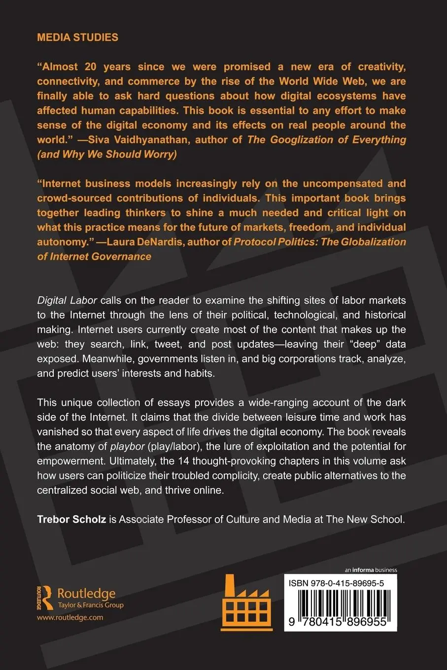 Rückseite: 9780415896955 | Digital Labor | The Internet as Playground and Factory | Trebor Scholz