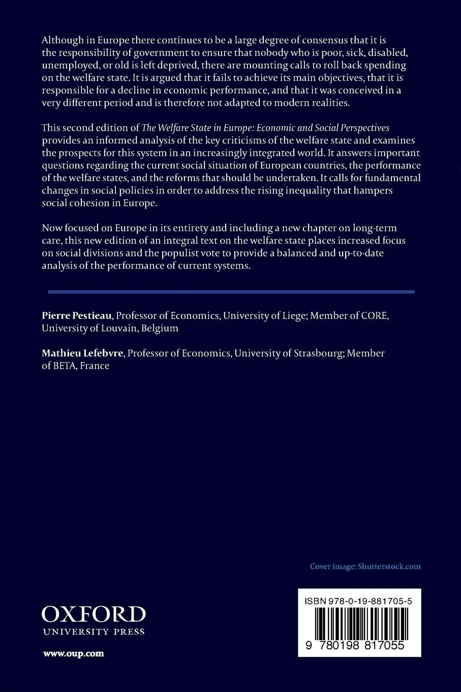 Rückseite: 9780198817055 | The Welfare State in Europe | Economic and Social Perspectives | Buch