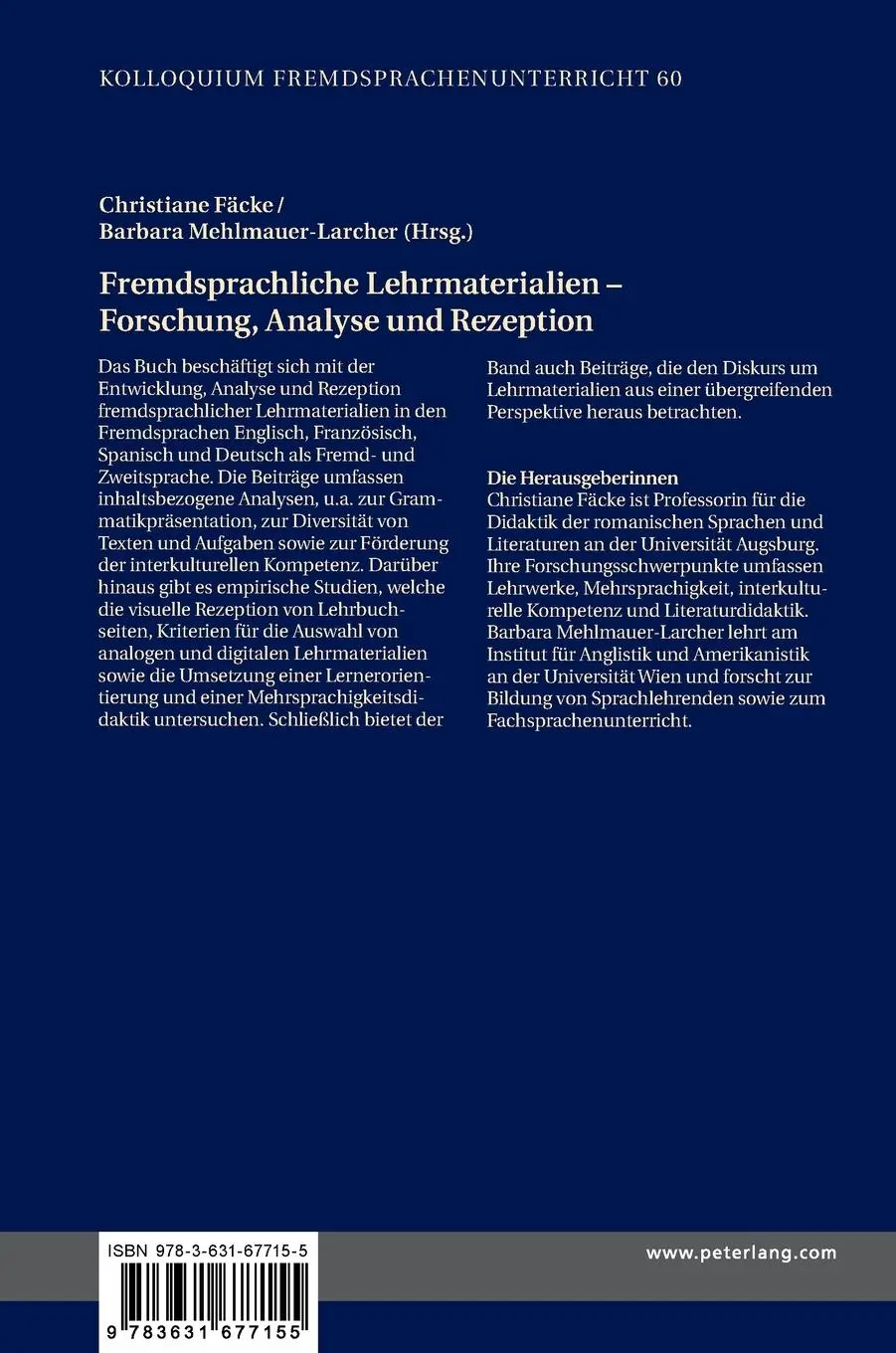 Rückseite: 9783631677155 | Fremdsprachliche Lehrmaterialien - Forschung, Analyse und Rezeption