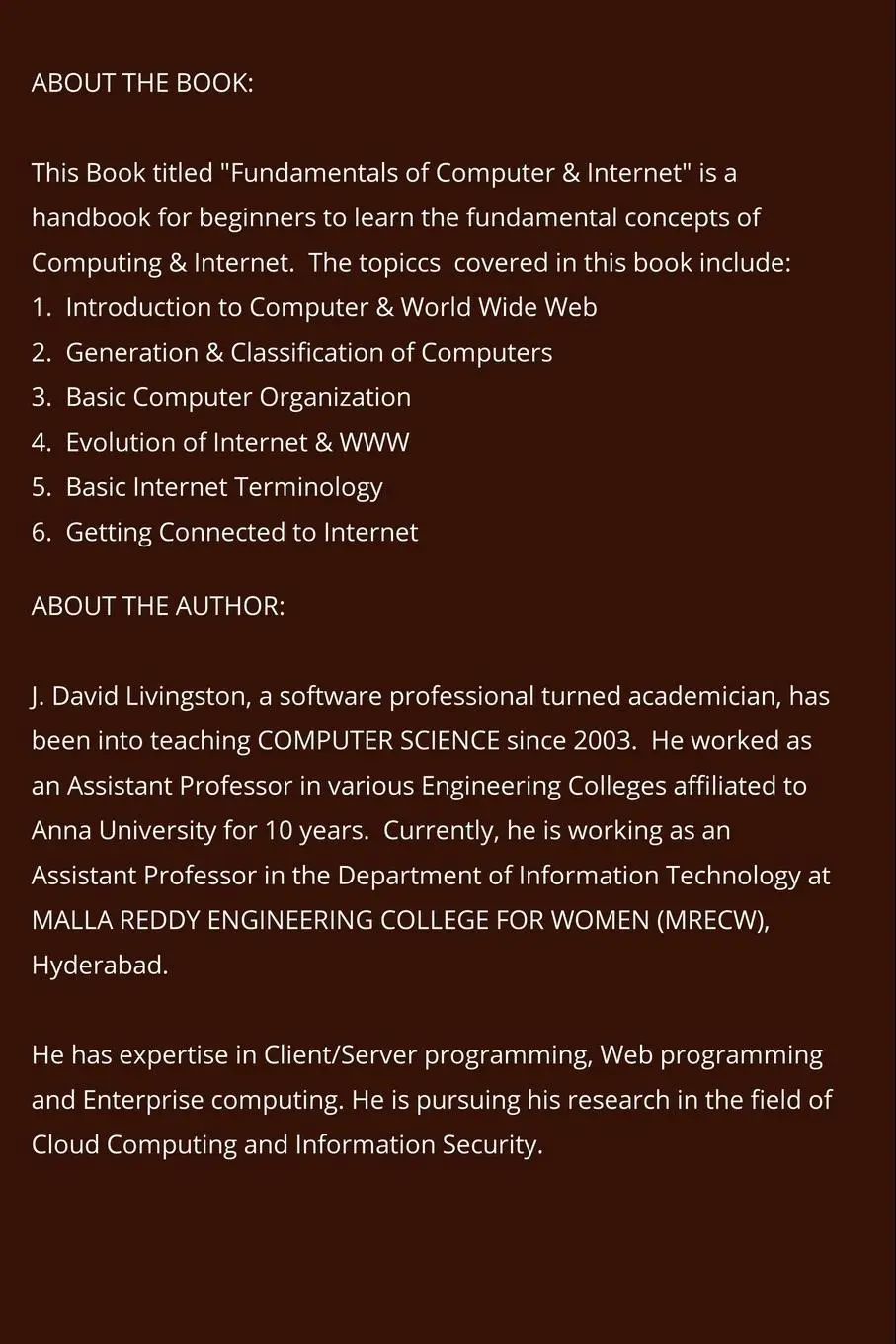 Rückseite: 9781639407255 | Fundamentals of Computer &amp; Internet | David Livingston | Taschenbuch