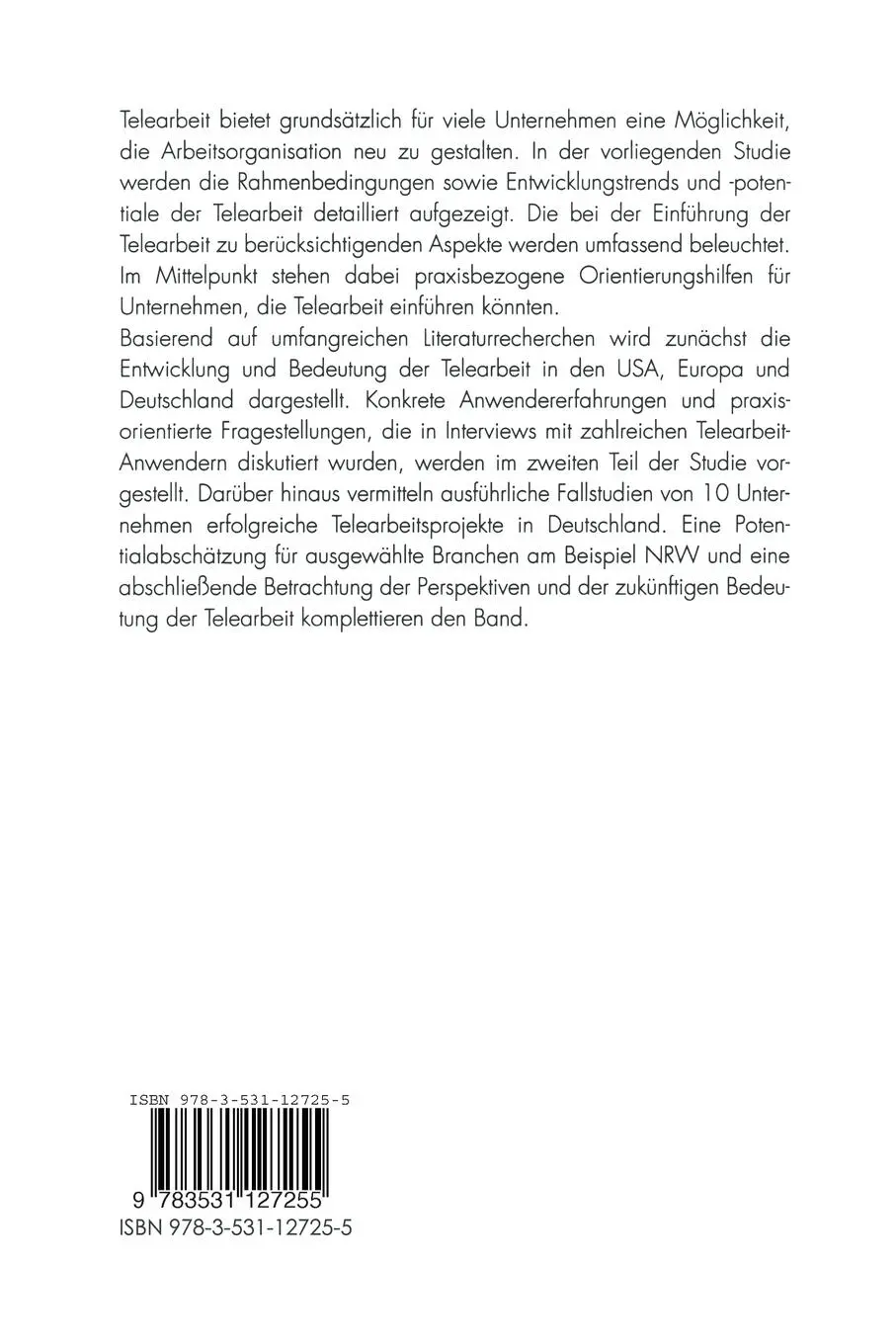 Rückseite: 9783531127255 | Telearbeit | Rahmenbedingungen und Potentiale | Birgit Godehardt