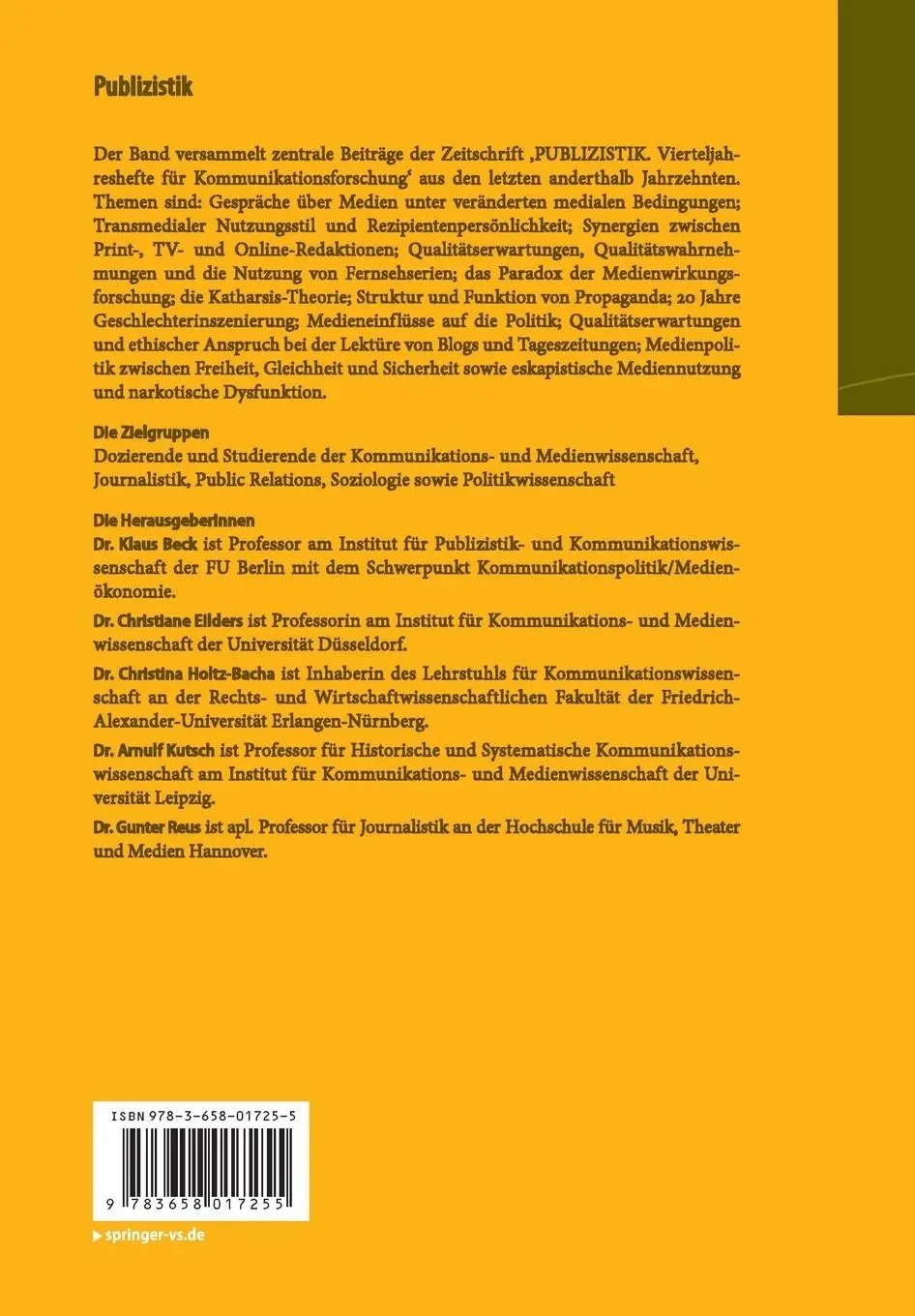Rückseite: 9783658017255 | Publizistik | Beiträge zur Kommunikations- und Medienforschung | Buch