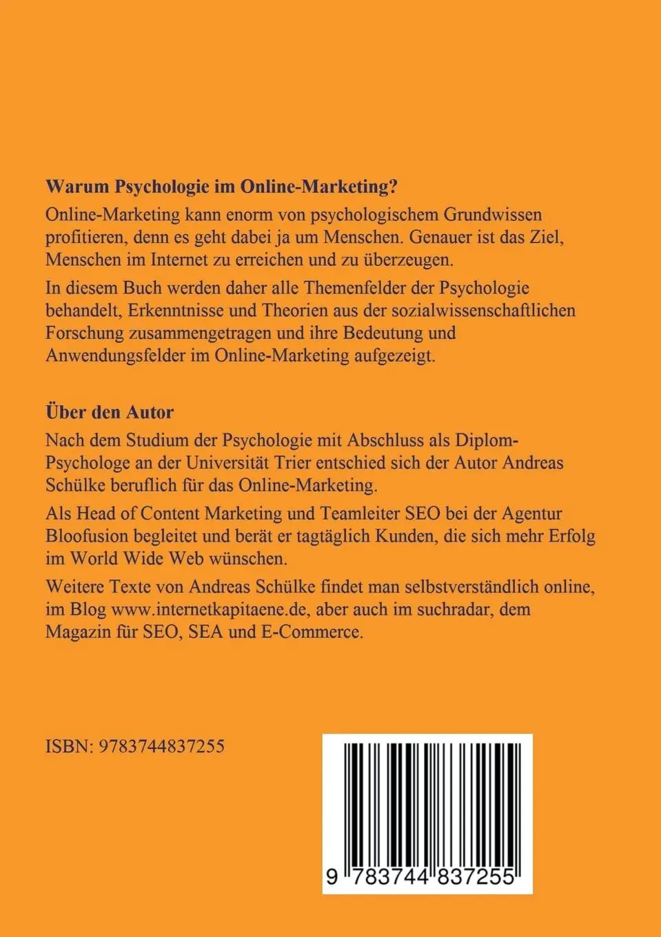 Rückseite: 9783744837255 | Psychologie im Online-Marketing | Andreas Schülke | Taschenbuch | 2017
