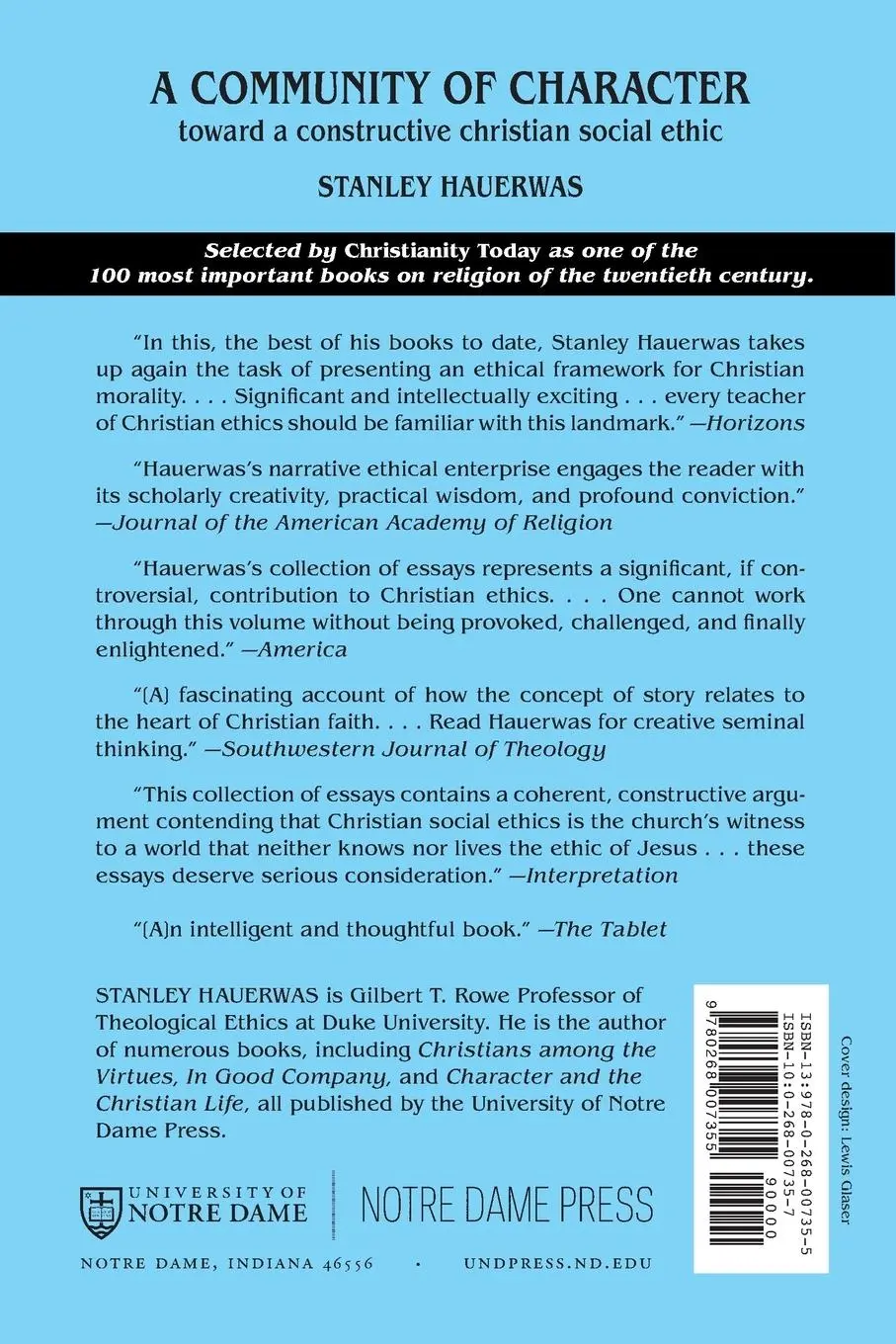 Rückseite: 9780268007355 | A Community of Character | Stanley Hauerwas | Taschenbuch | Englisch
