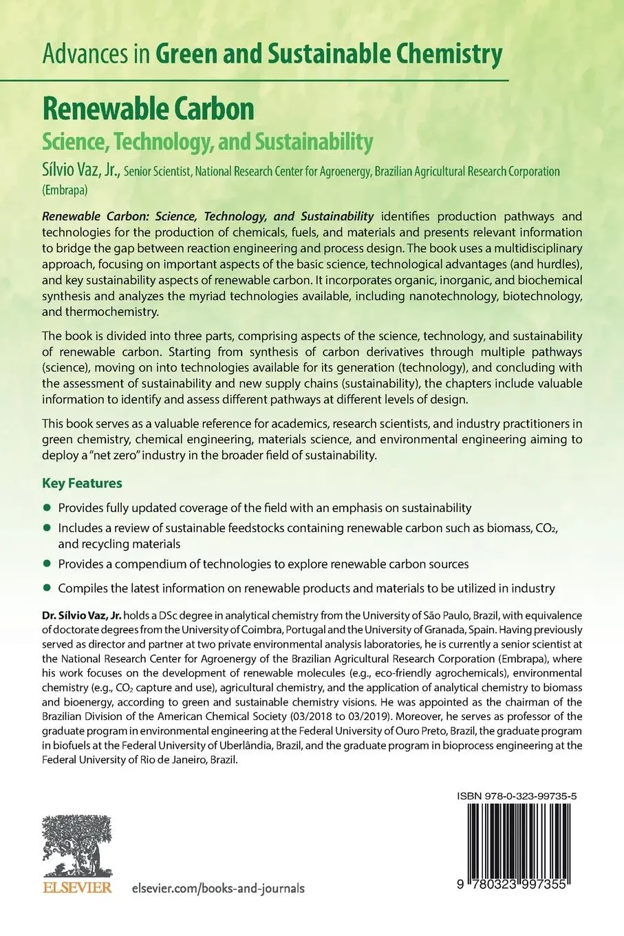Rückseite: 9780323997355 | Renewable Carbon | Science, Technology and Sustainability | Vaz | Buch
