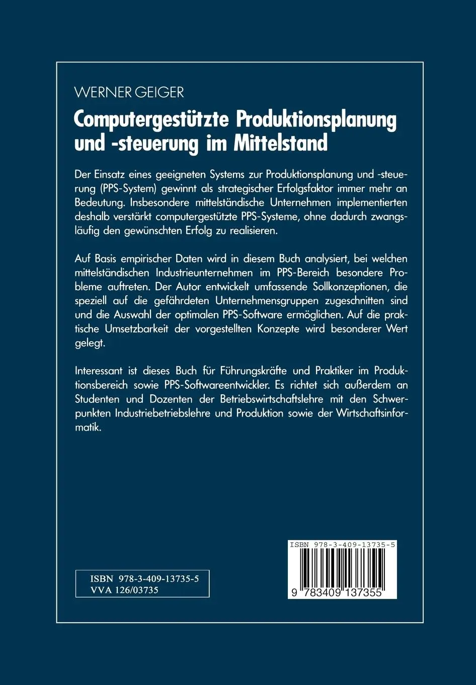 Rückseite: 9783409137355 | Computergestützte Produktionsplanung und -steuerung im Mittelstand