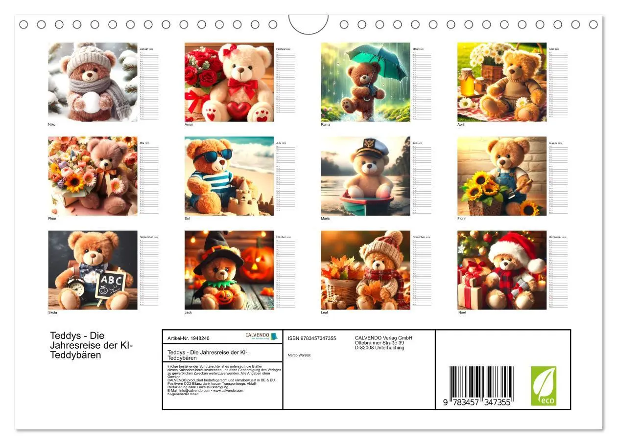 Bild: 9783457347355 | Teddys - Die Jahresreise der KI-Teddybären (Wandkalender 2026 DIN...