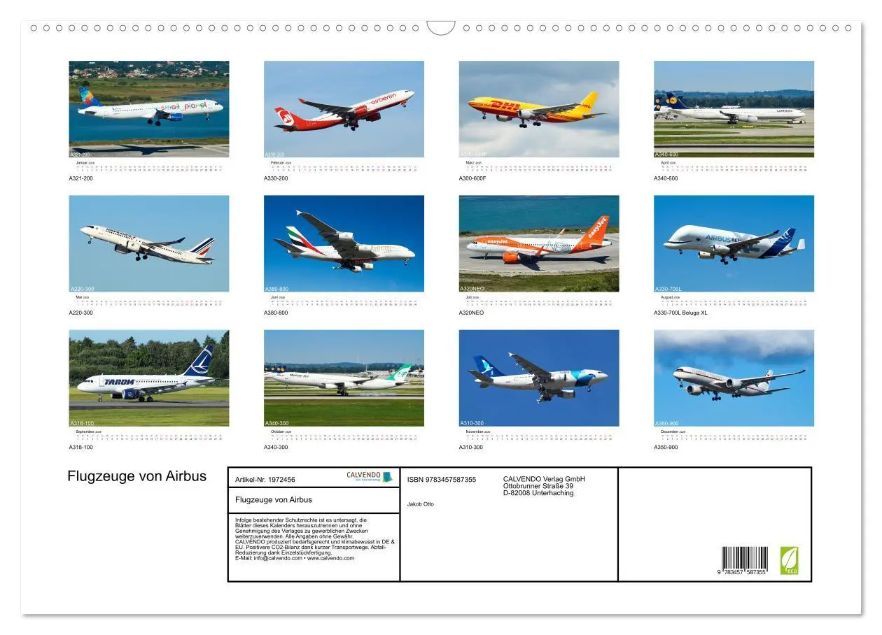 Bild: 9783457587355 | Flugzeuge von Airbus (Wandkalender 2026 DIN A2 quer), CALVENDO...