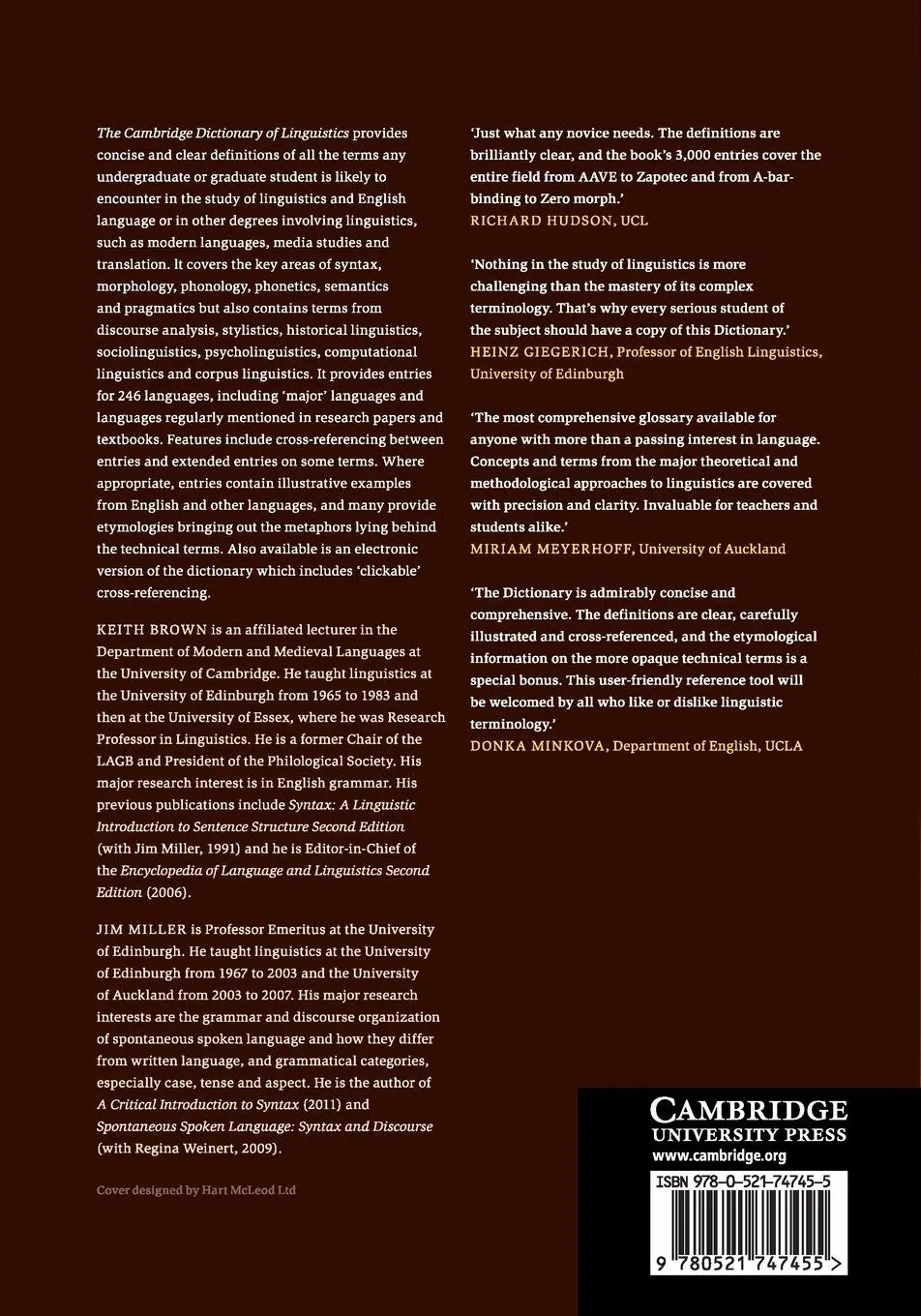 Rückseite: 9780521747455 | The Cambridge Dictionary of Linguistics | Keith Brown (u. a.) | Buch