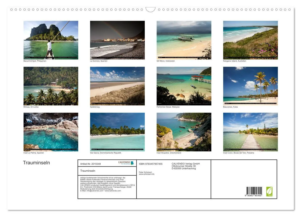 Bild: 9783457957455 | Trauminseln (Wandkalender 2026 DIN A2 quer), CALVENDO Monatskalender