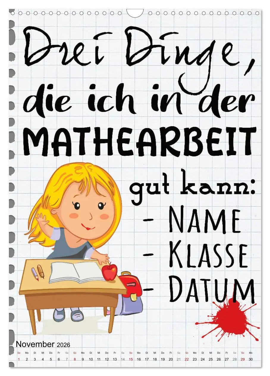 Bild: 9783516347555 | Schüler-Sprüche (Wandkalender 2026 DIN A3 hoch), CALVENDO...