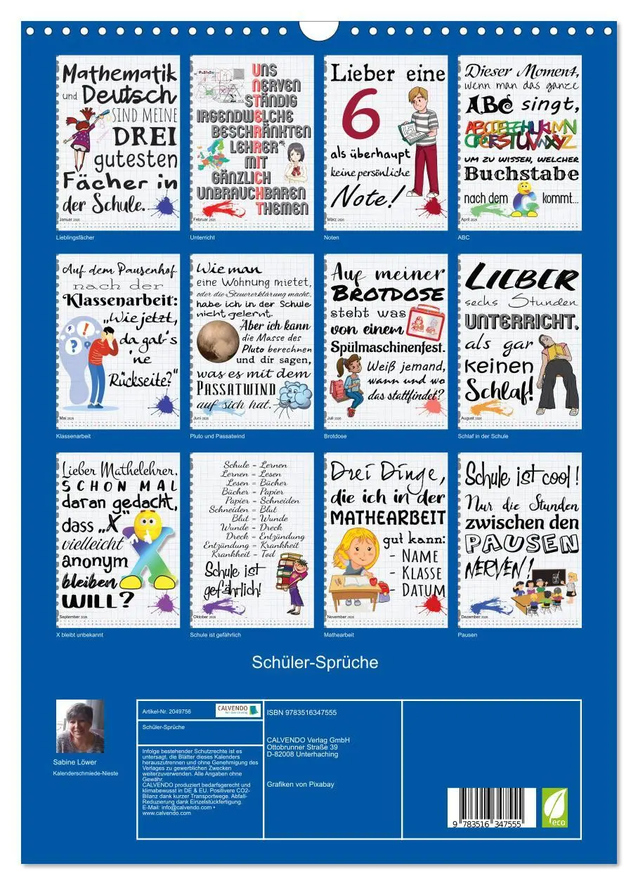 Bild: 9783516347555 | Schüler-Sprüche (Wandkalender 2026 DIN A3 hoch), CALVENDO...