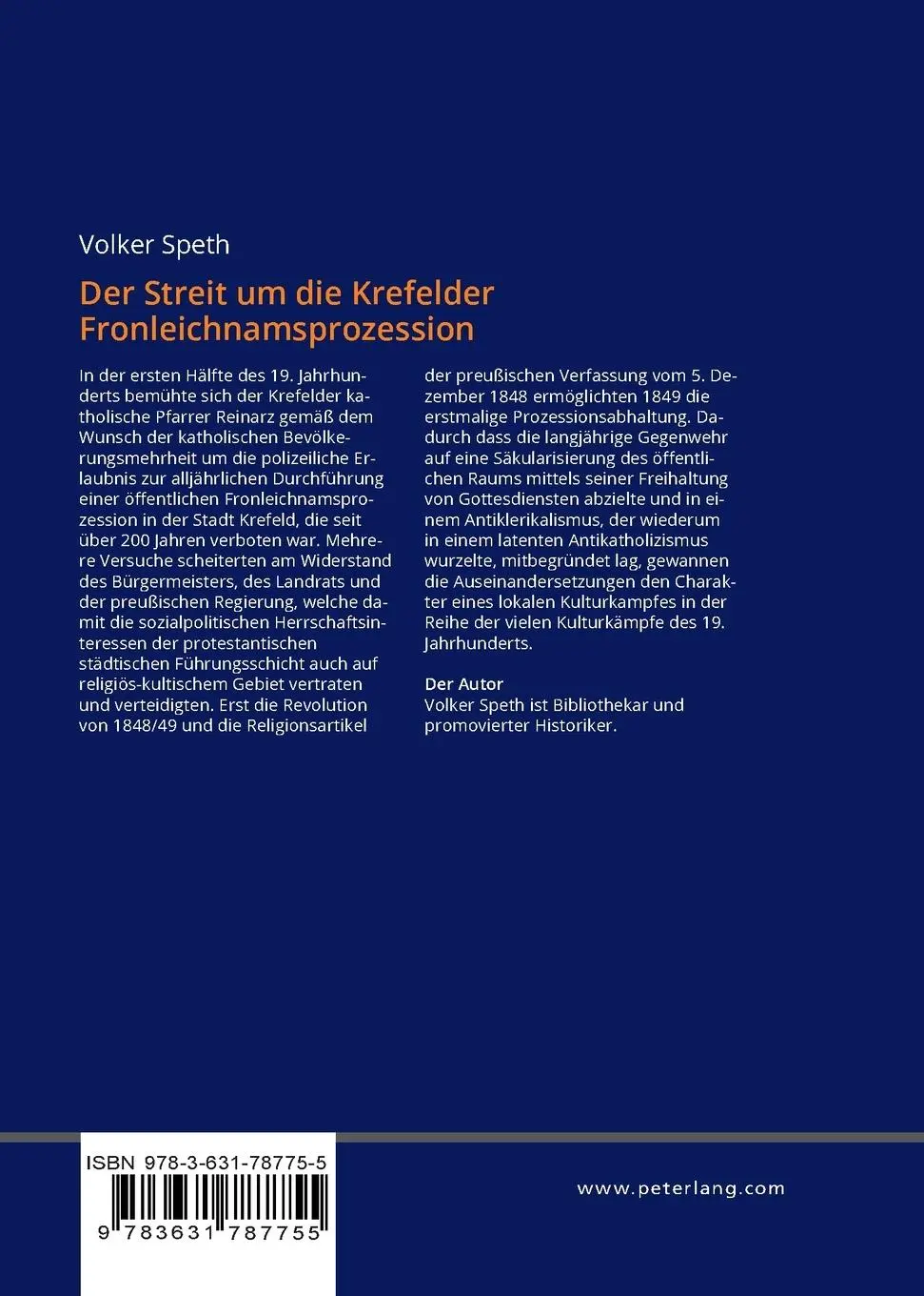 Rückseite: 9783631787755 | Der Streit um die Krefelder Fronleichnamsprozession | Volker Speth