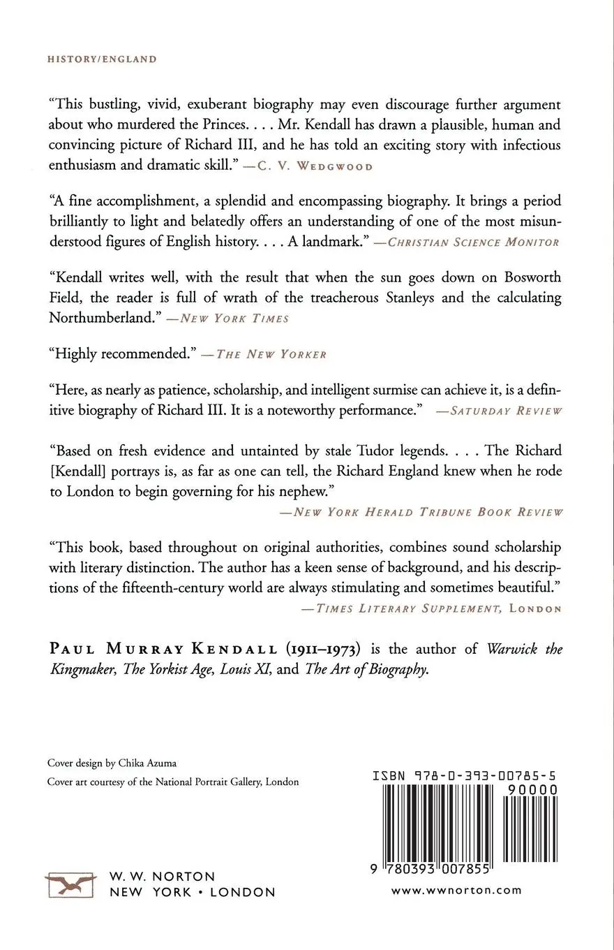 Rückseite: 9780393007855 | Richard the Third | Paul Murray Kendall | Taschenbuch | Englisch