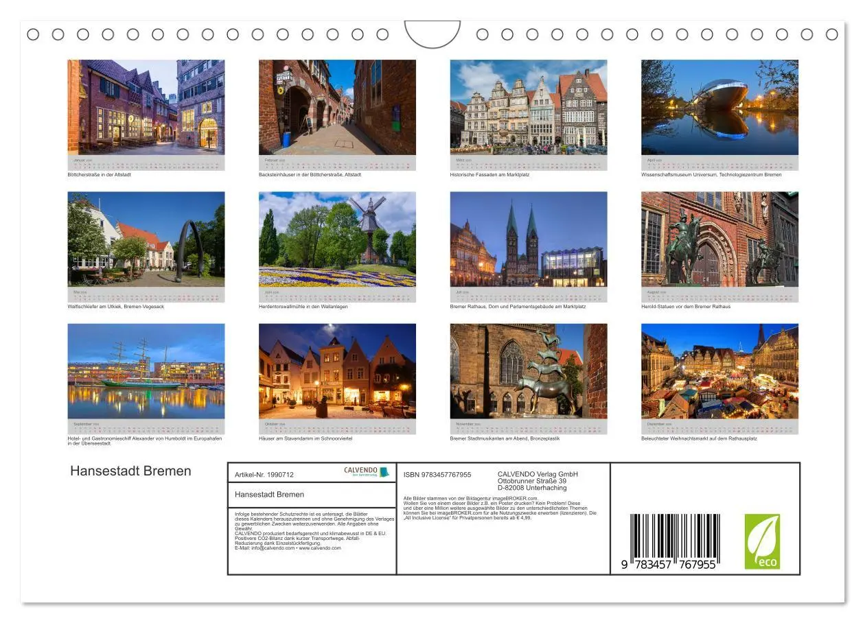 Bild: 9783457767955 | Hansestadt Bremen (Wandkalender 2026 DIN A4 quer), CALVENDO...