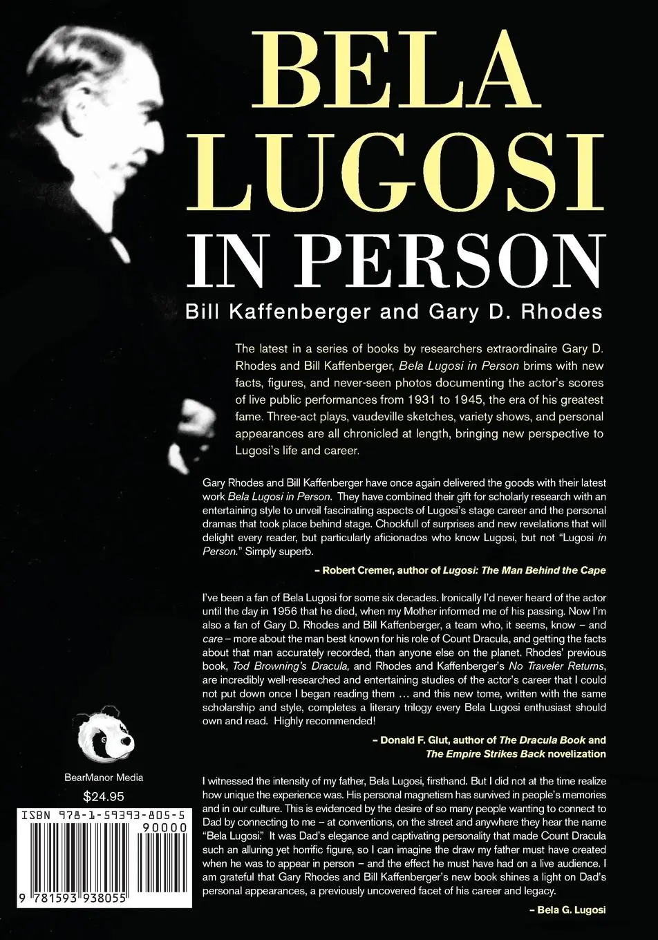 Rückseite: 9781593938055 | Bela Lugosi in Person | William M. Kaffenberger Jr. (u. a.) | Buch
