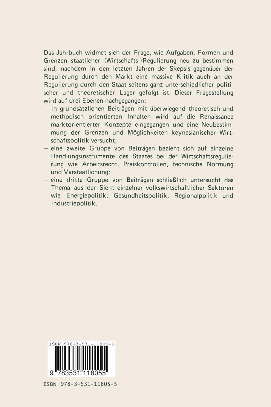 Rückseite: 9783531118055 | Staatliche Wirtschaftsregulierung in der Krise | Peter Beutler (u. a.)