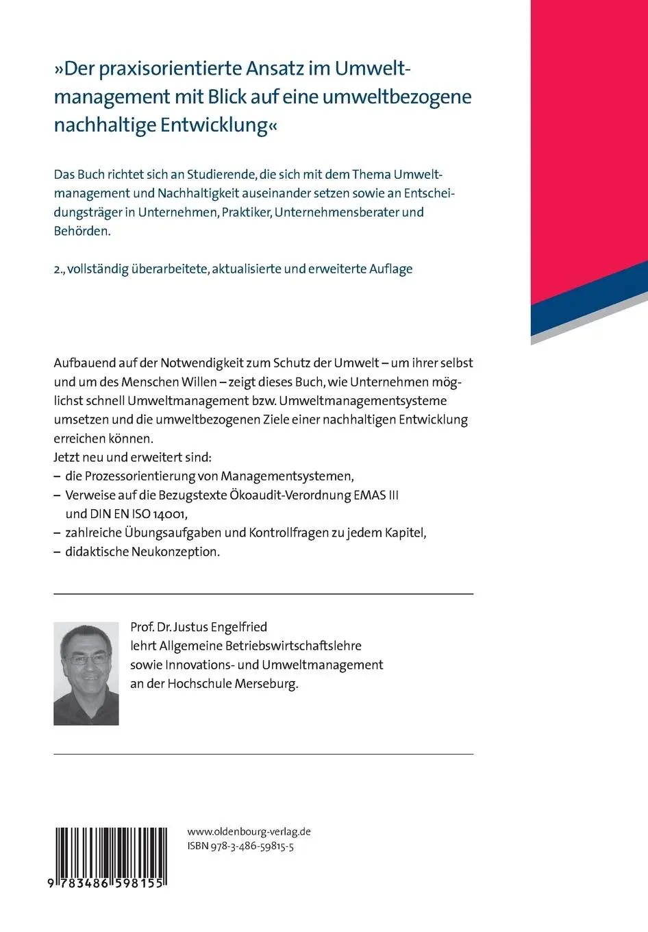 Rückseite: 9783486598155 | Nachhaltiges Umweltmanagement | Justus Engelfried | Taschenbuch | 2011