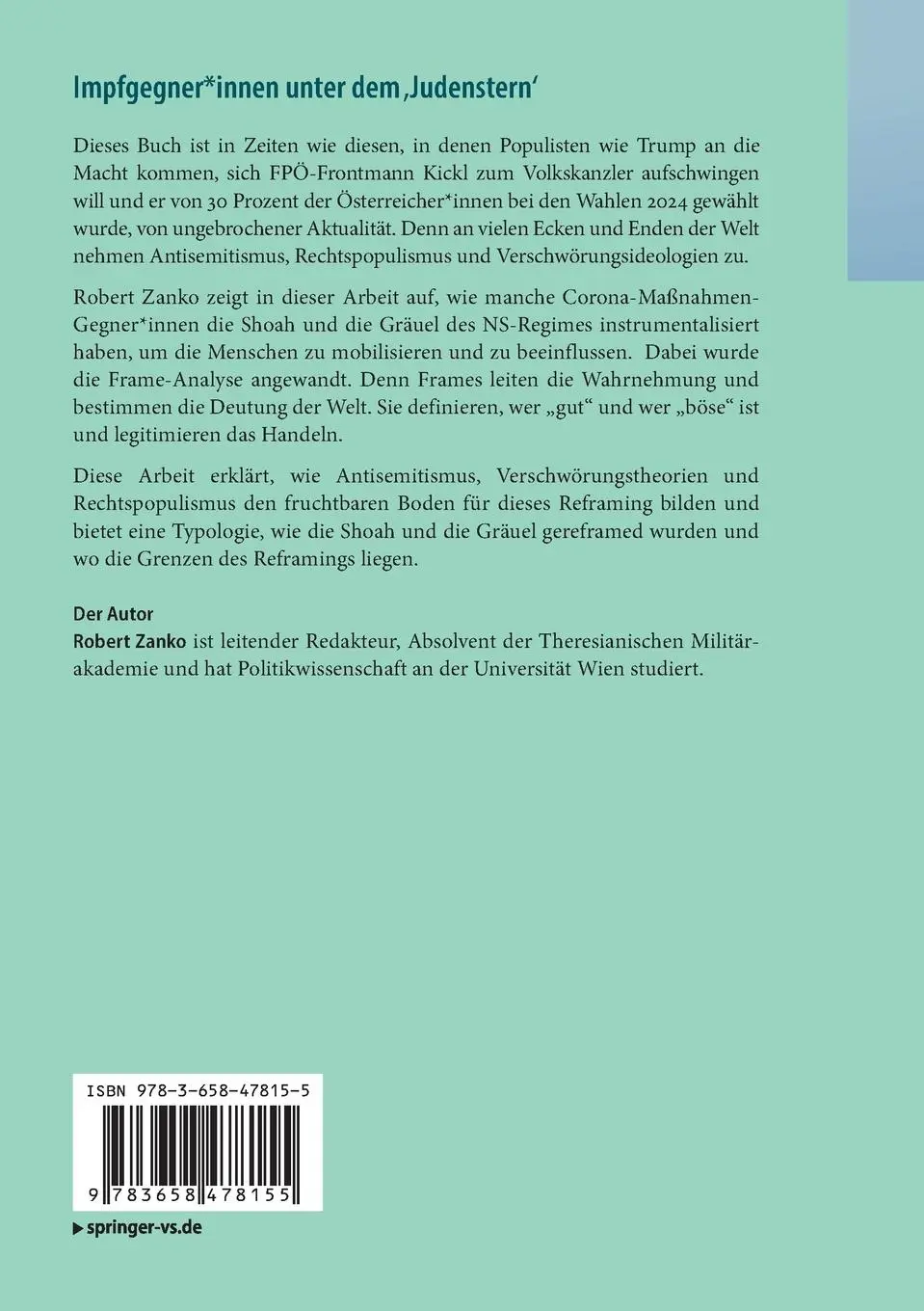 Rückseite: 9783658478155 | Impfgegner*innen unter dem 'Judenstern' | Robert Zanko | Taschenbuch