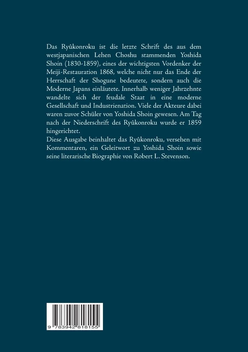 Rückseite: 9783942818155 | Ryûkonroku | Aufzeichnungen eines innehaltenden Herzens | Yoshida