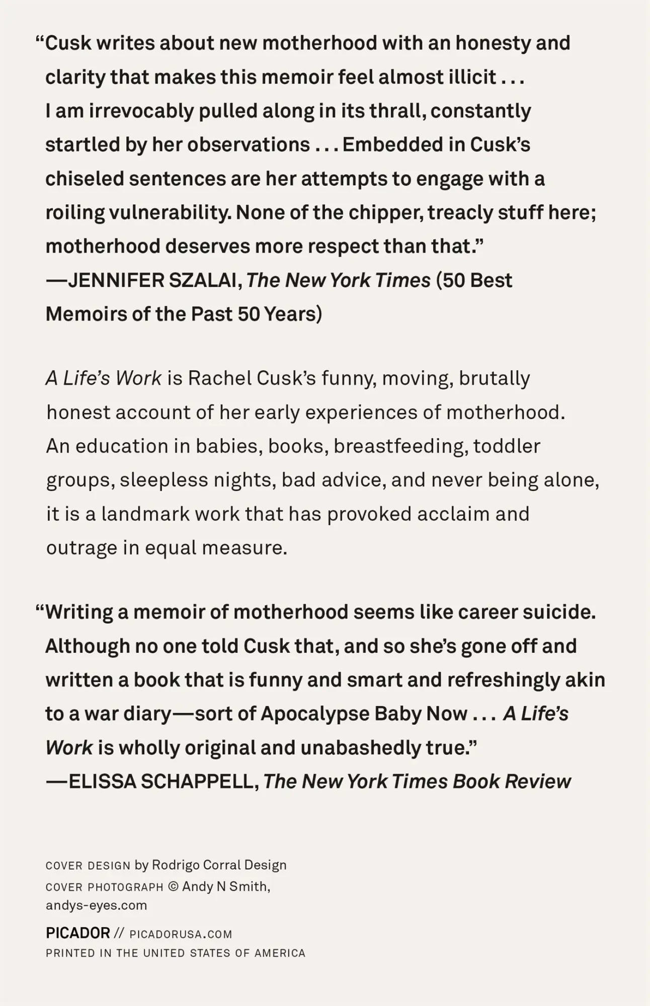 Rückseite: 9781250828255 | A Life's Work | On Becoming a Mother | Rachel Cusk | Taschenbuch