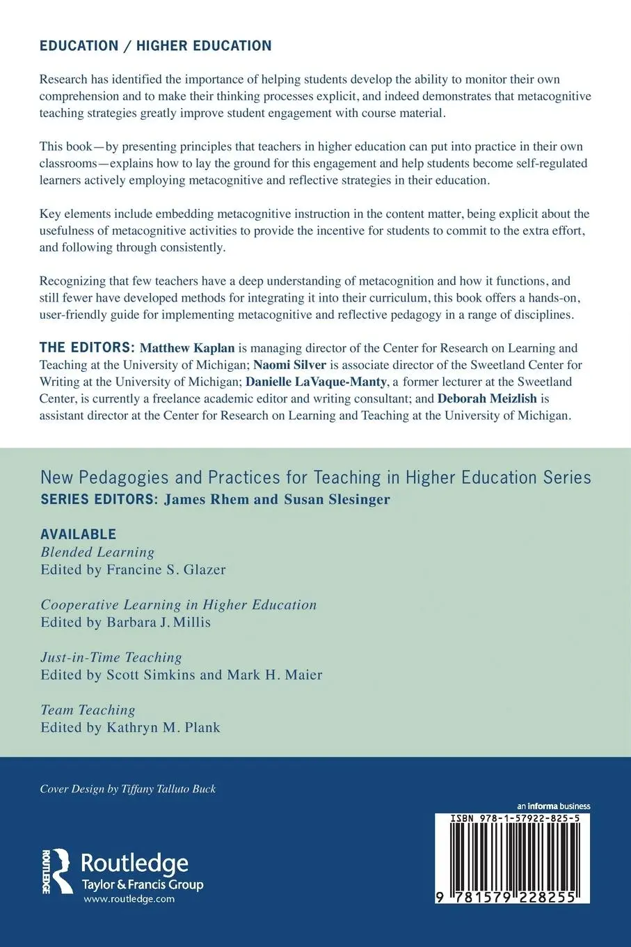 Rückseite: 9781579228255 | Using Reflection and Metacognition to Improve Student Learning | Buch
